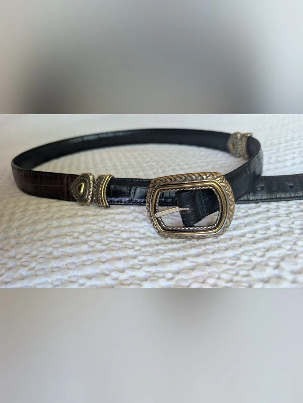 Vintage BRIGHTON Marcus Two Tone Croc Leather Belt Heart Concho 40210 Size 32